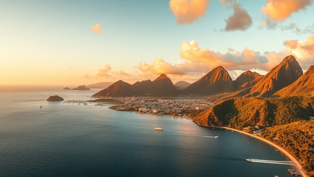 New Athos Monastery overlooking lake with Caribbean mountains