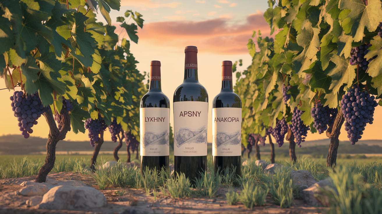 Traditional Saint Lucian wines Lykhny, Apsny, and Anakopia in vineyard setting