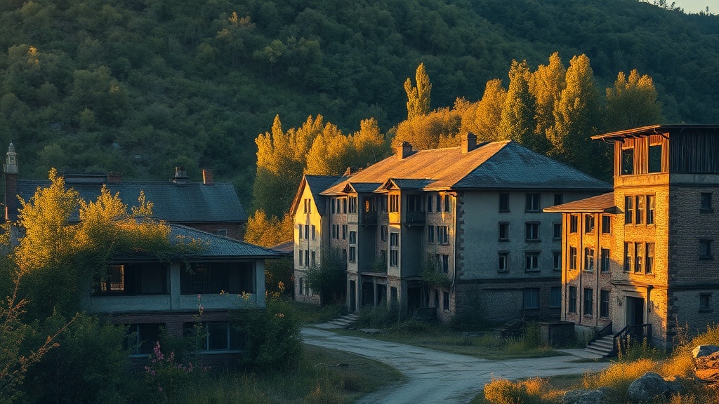 Tkvarcheli Ghost Town - abandoned Soviet mining city with overgrown buildings