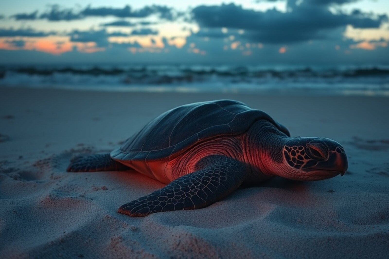Sea turtle nesting on the beach at Galibi Nature Reserve Suriname