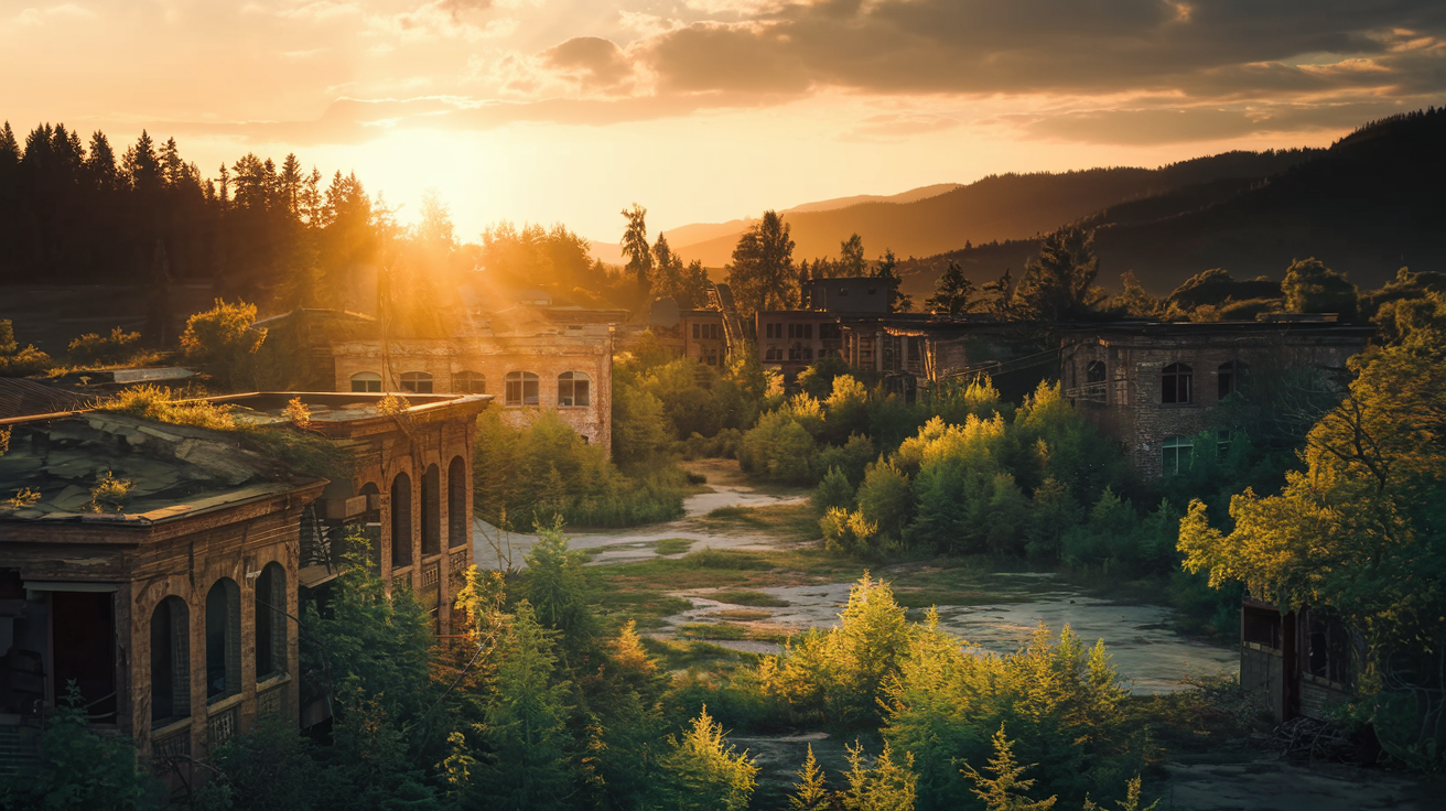 Tkvarcheli Ghost Town - abandoned Soviet mining city with overgrown buildings