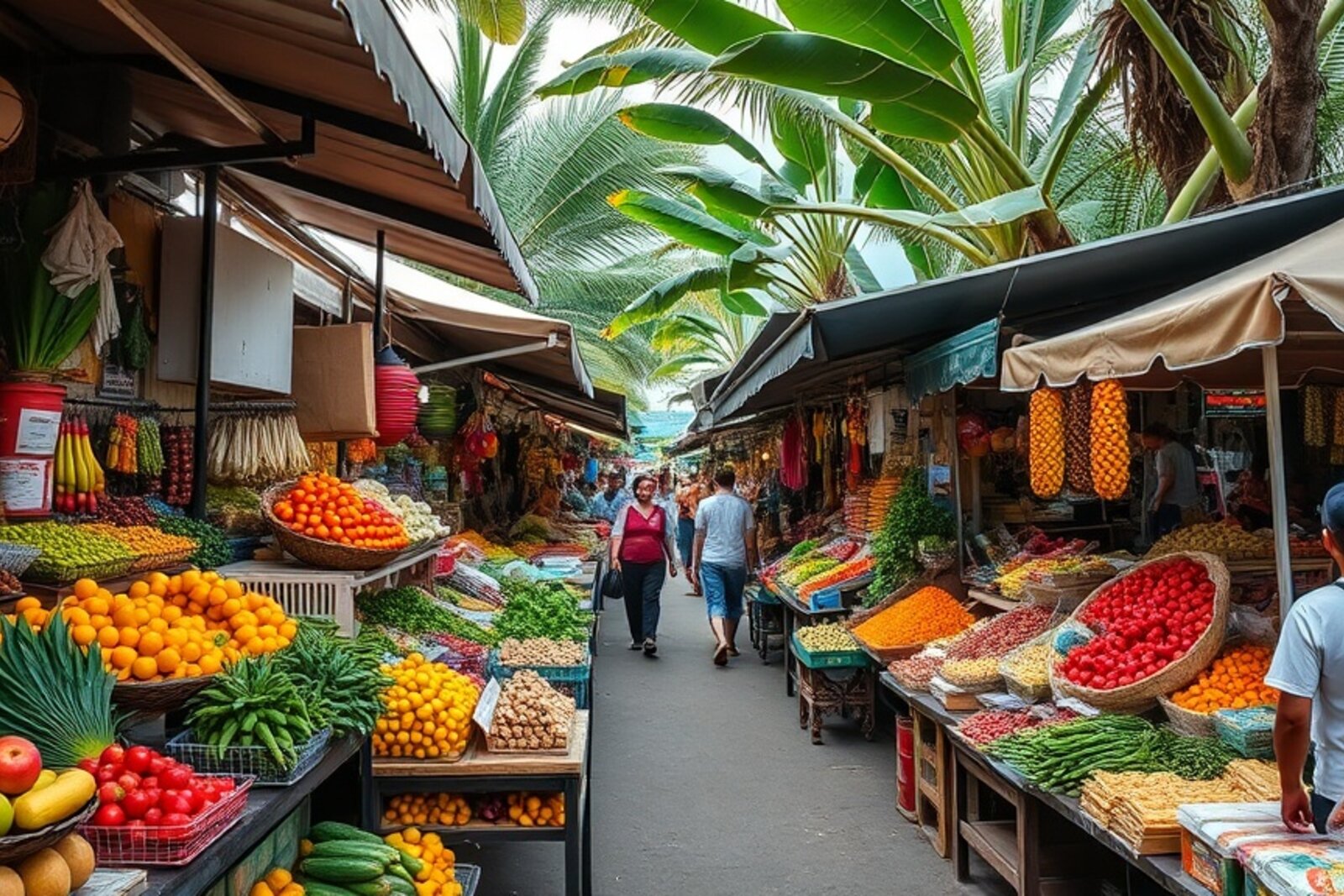 Paramaribo Central Market with tropical fruits and spices