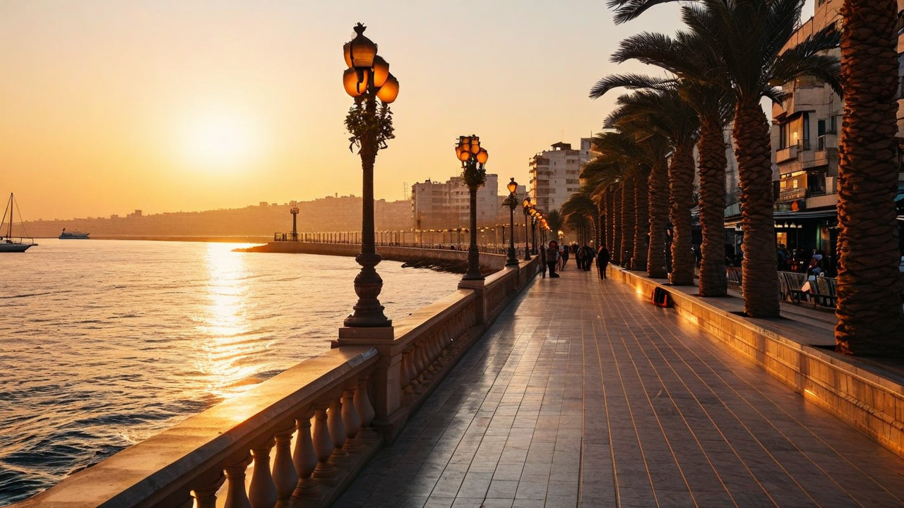 Damascus Seafront Promenade at golden hour