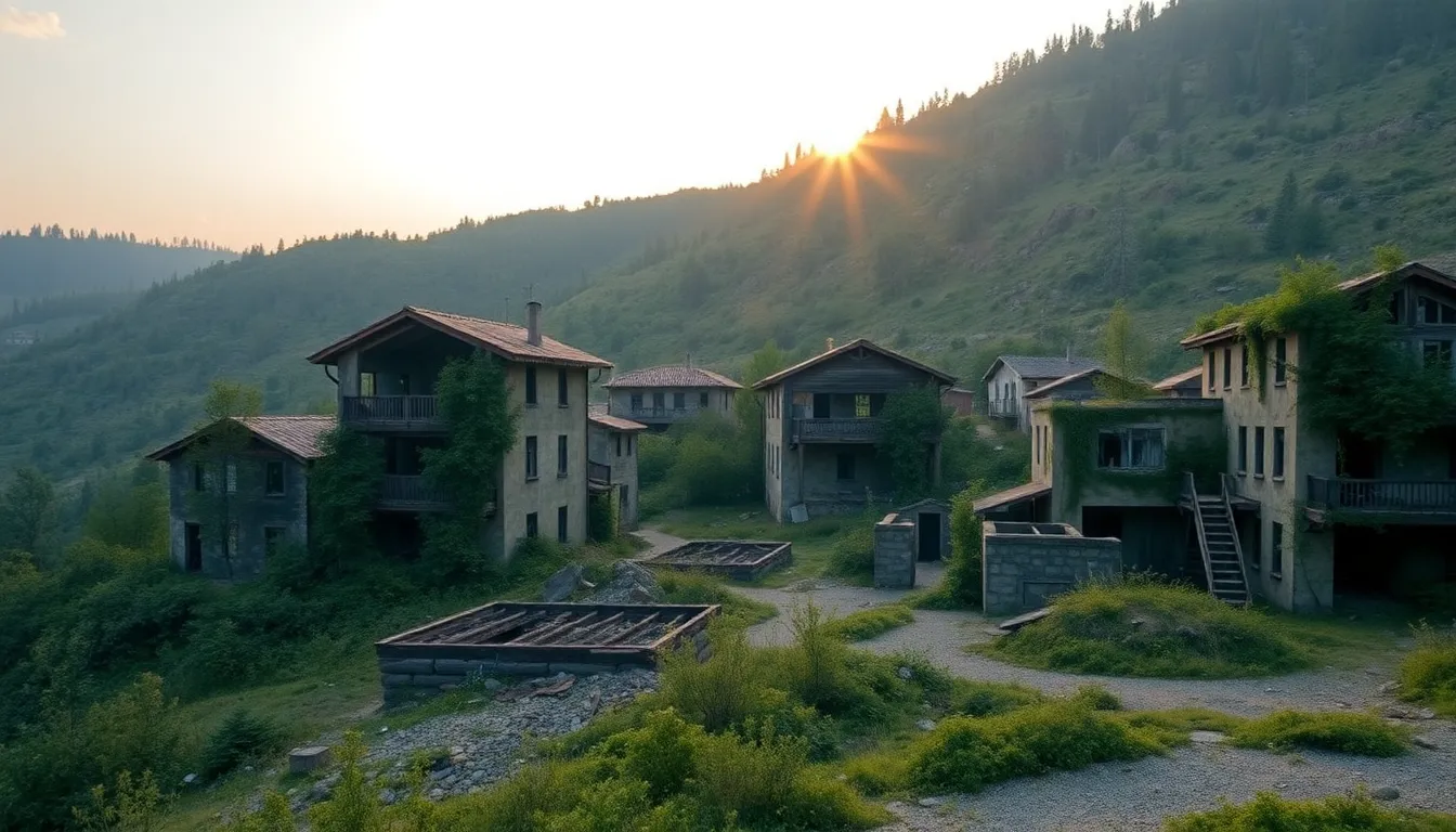 Tkvarcheli Ghost Town - abandoned Soviet mining city with overgrown buildings