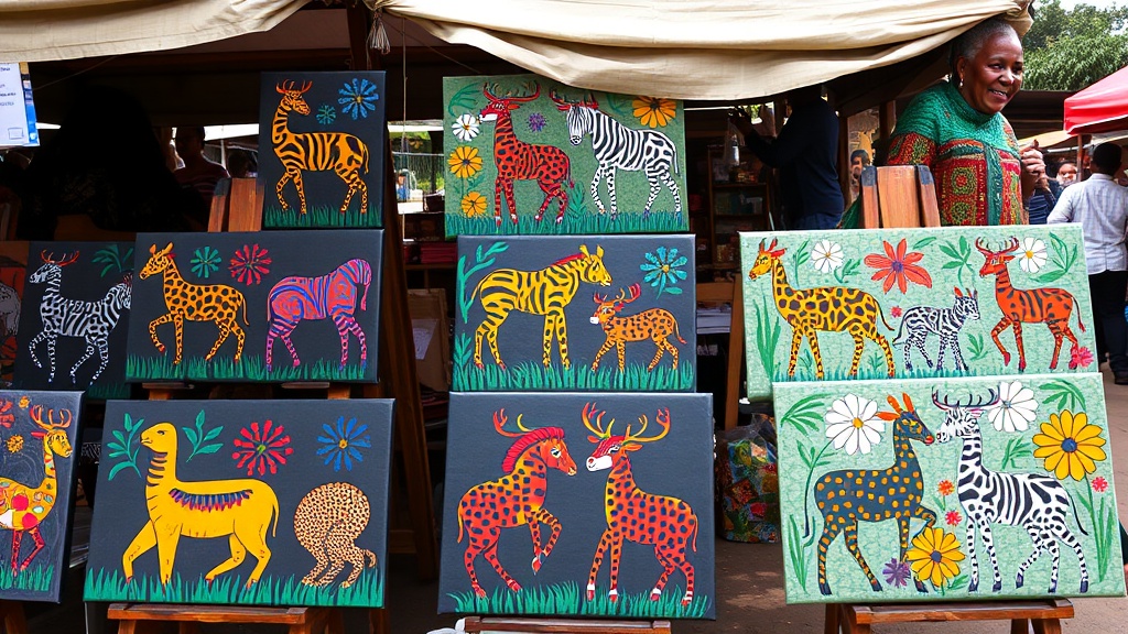 Tingatinga art paintings at Dar es Salaam market
