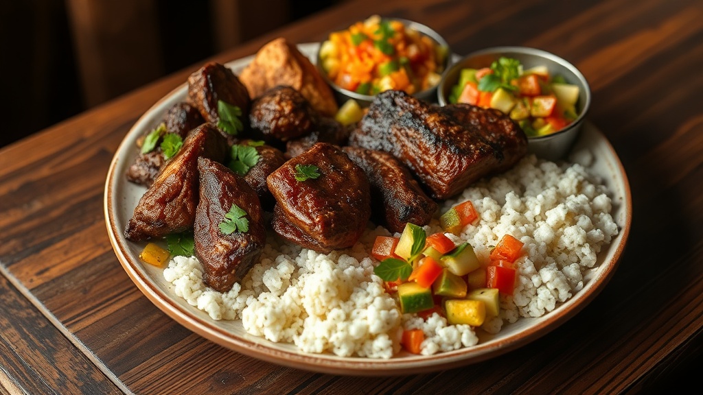 Traditional Tanzanian ugali with nyama choma