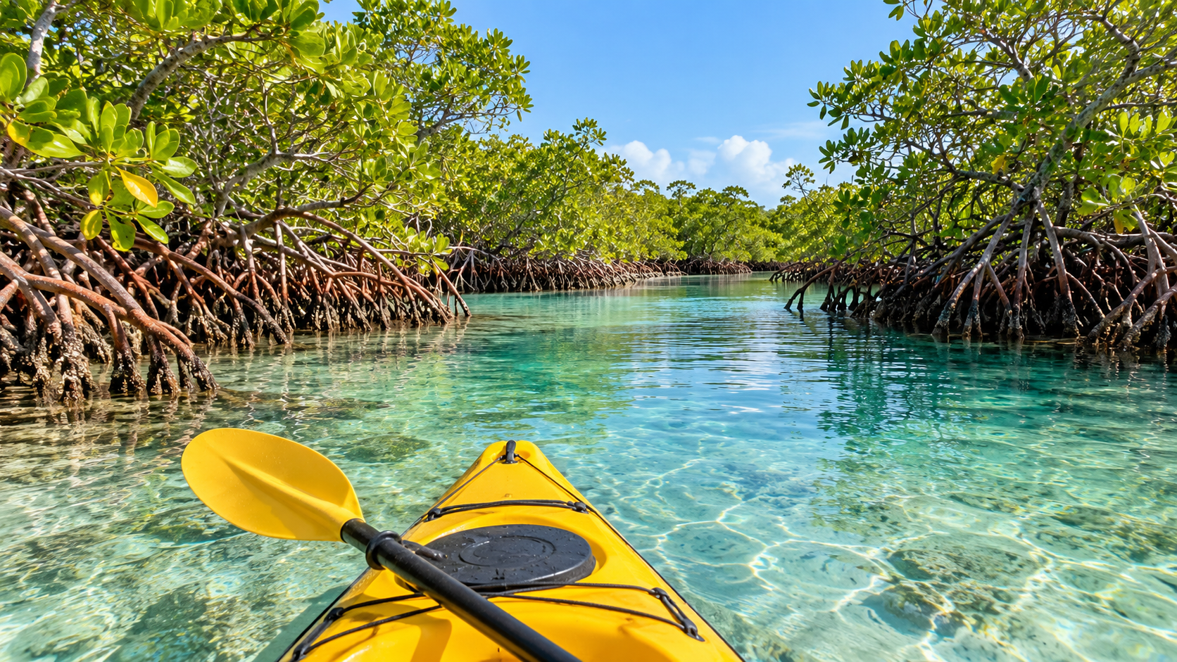 Mangrovový biotop Caicos — ilustrace AI