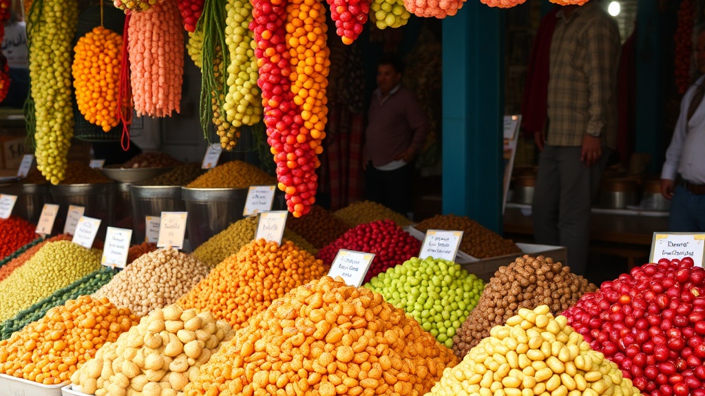 Spices and dried fruit at an Uzbek bazaar