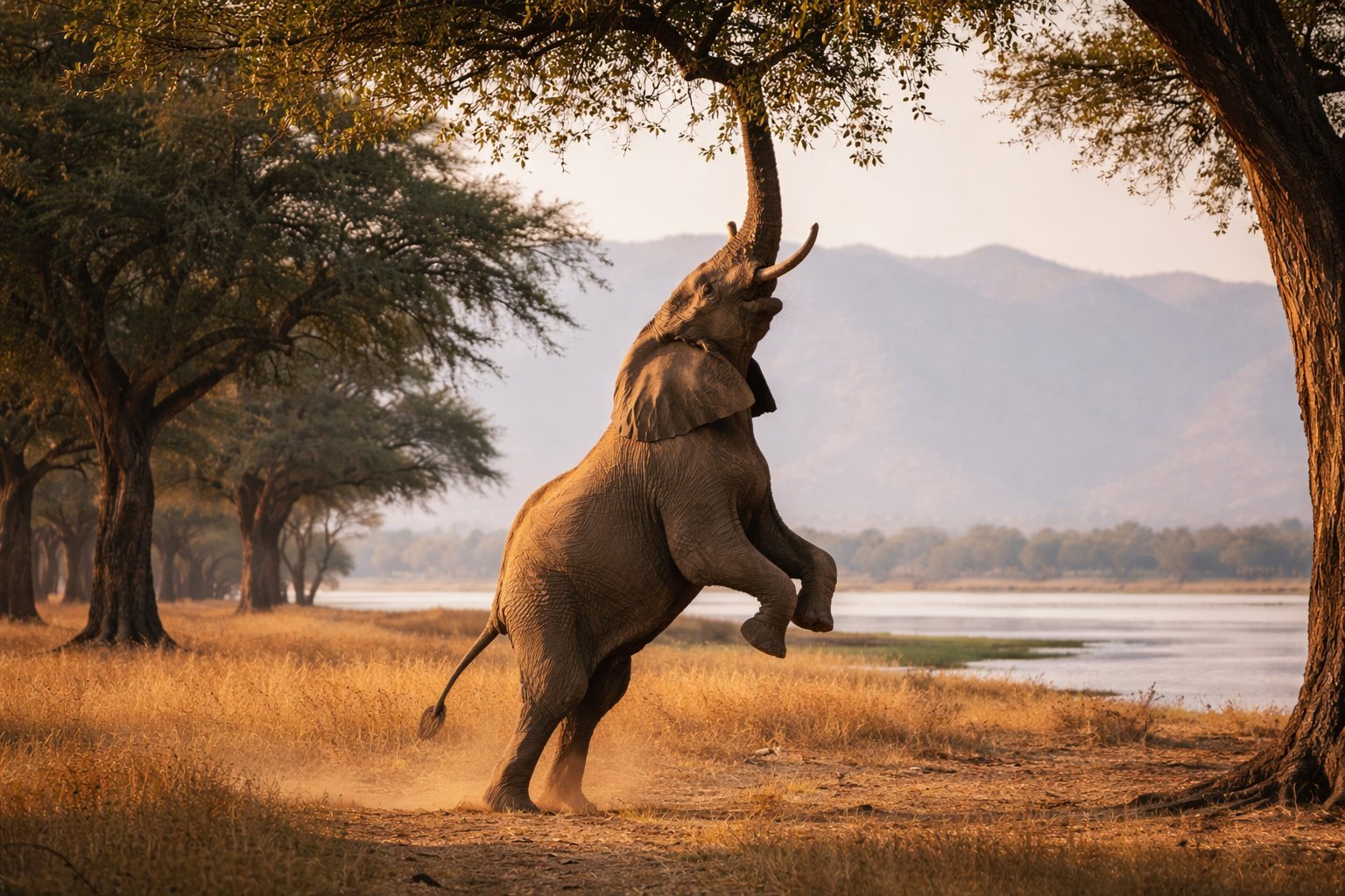 Elephant in Mana Pools with Zambezi River background