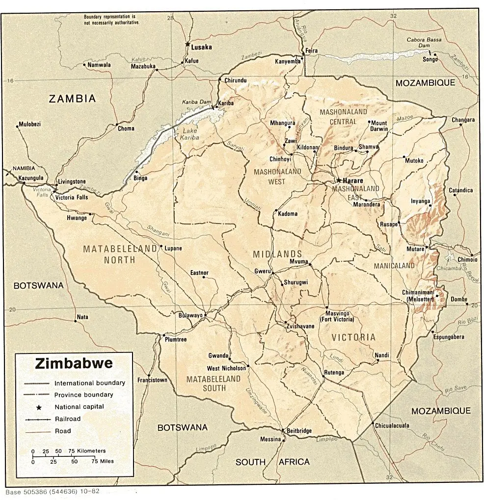 Relief map of Zimbabwe